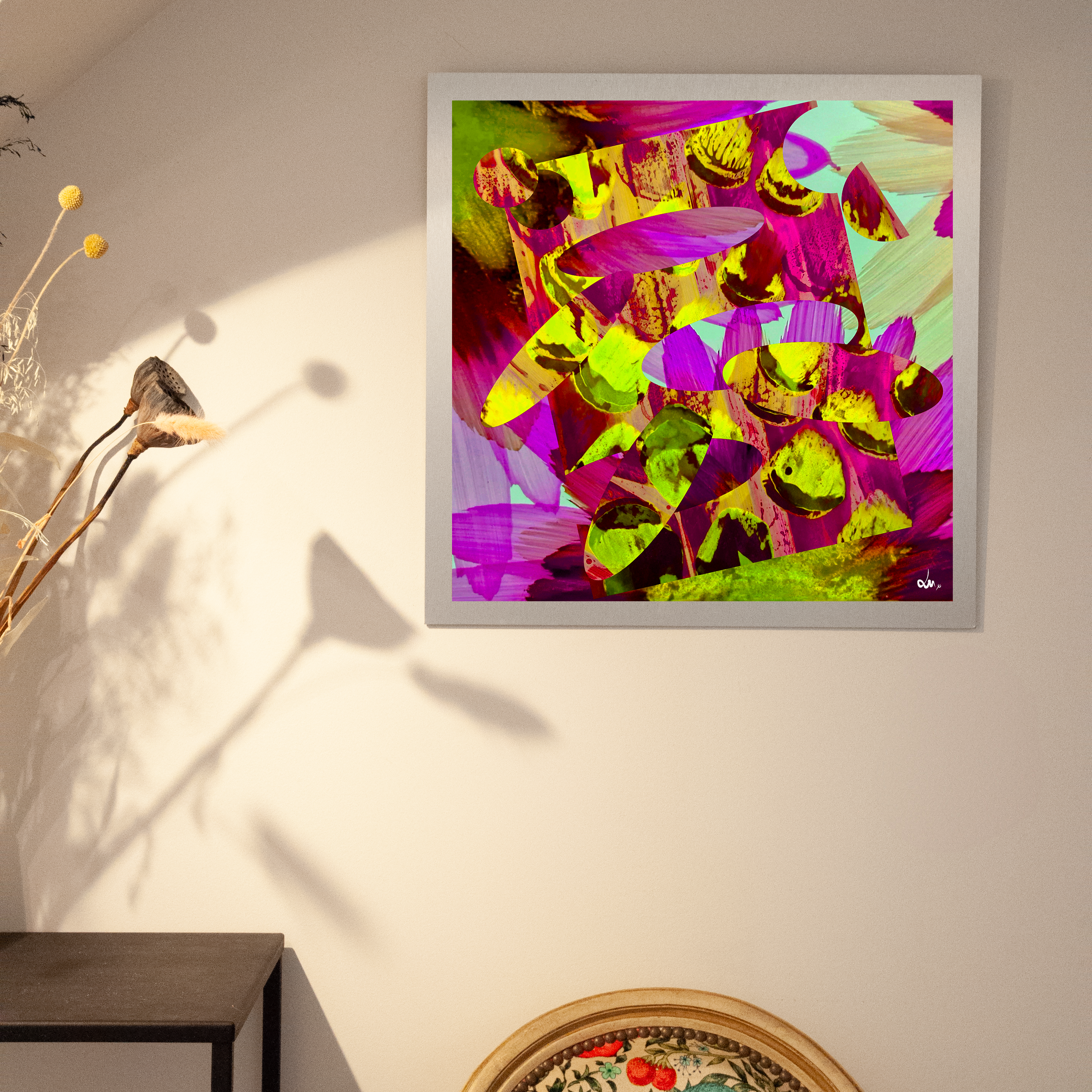 Dibond 60×60 Illustration Grappes Fleuries